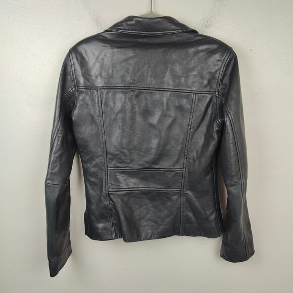 Vintage 90s Beyond Sport California Leather Jacket Womens Small Black Button Up - Picture 6 of 10